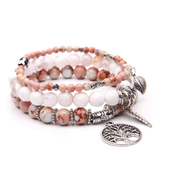 NWT Tree of Life Turquoise Jasper & Tibetan Agate Gemstone Boho Wrap Bra… - Picture 1 of 7